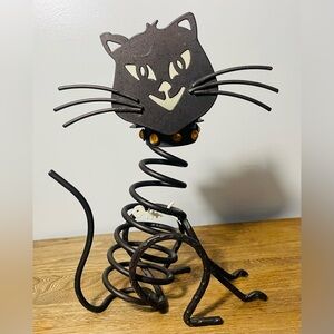 Partylite Halloween Votive Candle Metal Skeleton Black Cat With Fish In Tummy